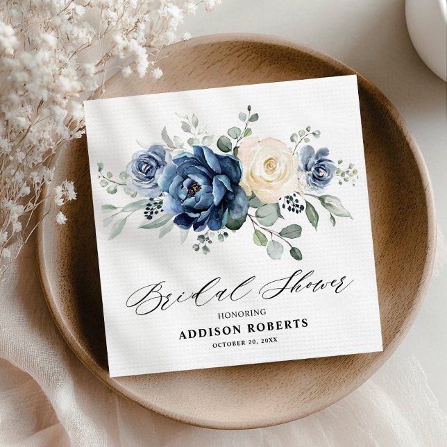 Dusty Blue Navy Champagne Ivory Möhippa Pappersservett (Dusty Blue Navy Champagne Ivory Bridal Shower Napkins
)