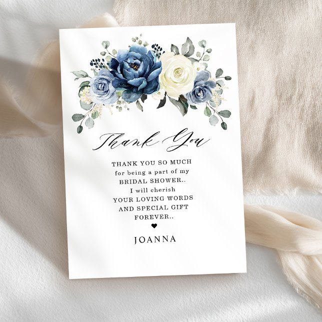 Dusty Blue Navy Champagne Ivory Möhippa Tack Kort (Dusty Blue Navy Champagne Ivory Bridal Shower Thank You Card)
