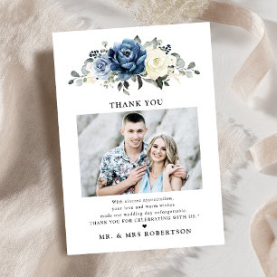 Dusty Blue Navy Champagne Ivory Photo bröllop Tack Kort