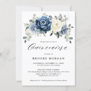 Dusty Blue Navy Champagne Ivory Quinceañera Inbjudningar