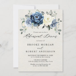Dusty Blue Navy Champagne Ivory Rehearsal Dinner I Inbjudningar