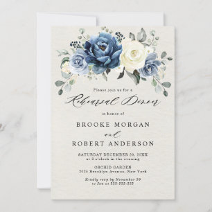 Dusty Blue Navy Champagne Ivory Rehearsal Dinner I Inbjudningar