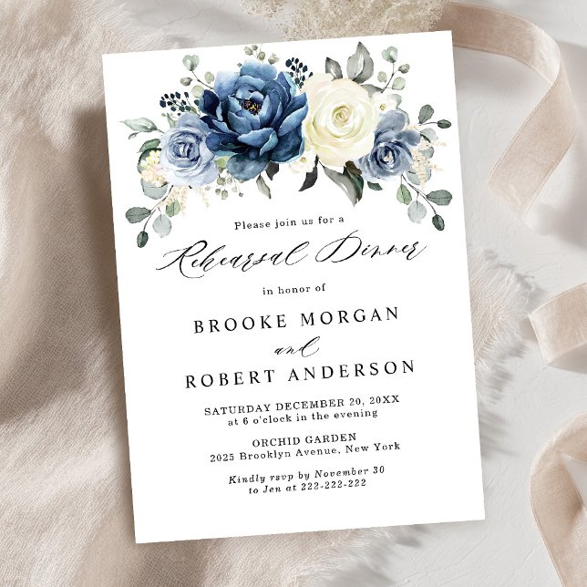 Dusty Blue Navy Champagne Ivory Rehearsal Dinner Inbjudningar (Dusty Blue Navy Champagne Ivory Rehearsal Dinner Invitation)