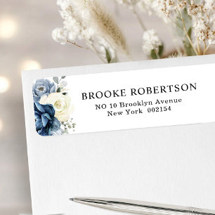 Dusty Blue Navy Champagne Ivory Returadress Etikett