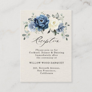 Dusty Blue Navy Champagne Ivory Wedement Reception Tilläggskort