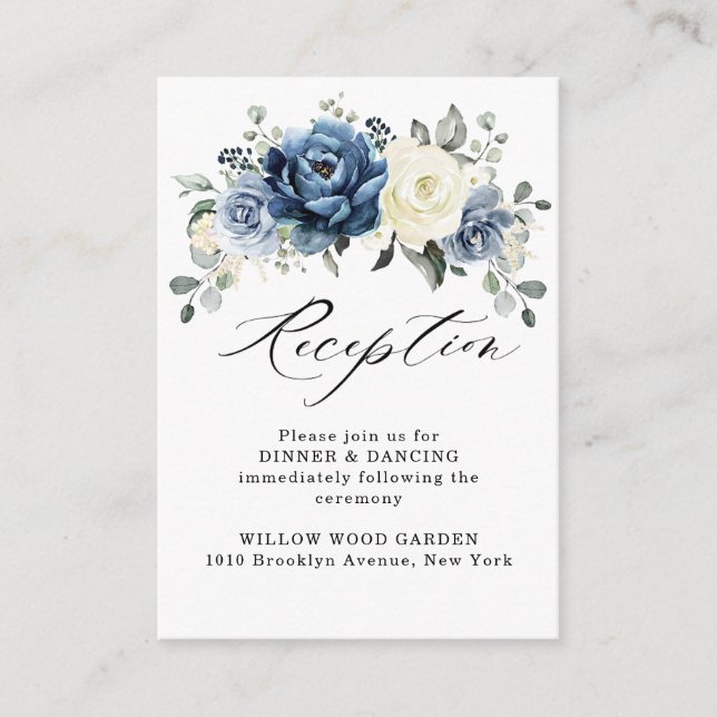 Dusty Blue Navy Champagne Ivory Wedement Reception Tilläggskort (Framsida)