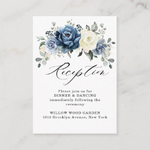 Dusty Blue Navy Champagne Ivory Wedement Reception Tilläggskort