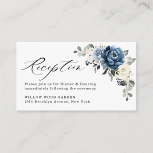 Dusty Blue Navy Champagne Ivory Wedement Reception Tilläggskort
