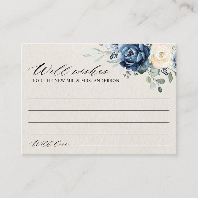 Dusty Blue Navy Champagne Ivory Wishing well Enclo Tilläggskort (Framsida)