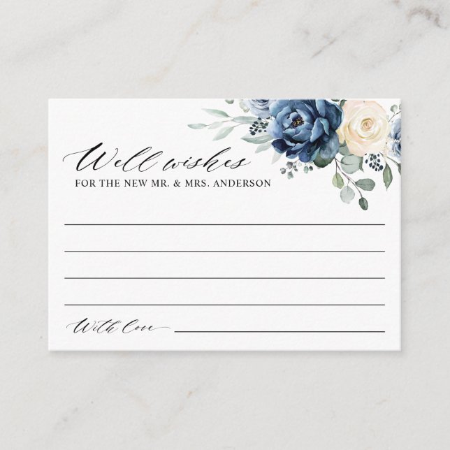 Dusty Blue Navy Champagne Ivory Wishing well Tilläggskort (Framsida)