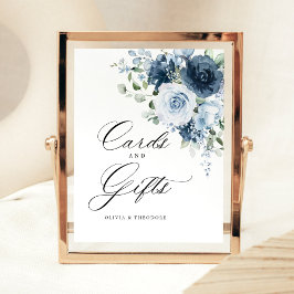 Dusty Blue Navy Floral Cards & Gifts Wedding Table