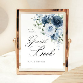 Dusty Blue Navy Floral Guest Book Wedding Table