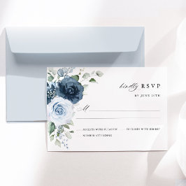 Dusty Blue Navy Floral Watercolor Elegant Wedding OSA Kort