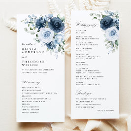 Dusty Blue Navy Floral Watercolor Wedding Ceremony Program