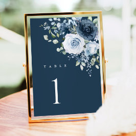 Dusty Blue Navy Floral Wedding Table Number Sign Bordsnummer