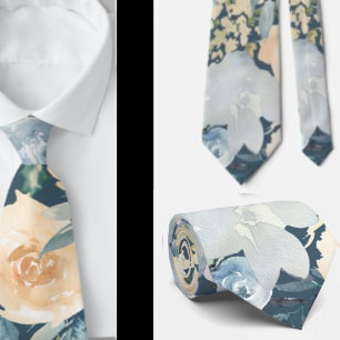 Dusty Blue Navy Flowers Ro Blommigt Neck Tie Slips