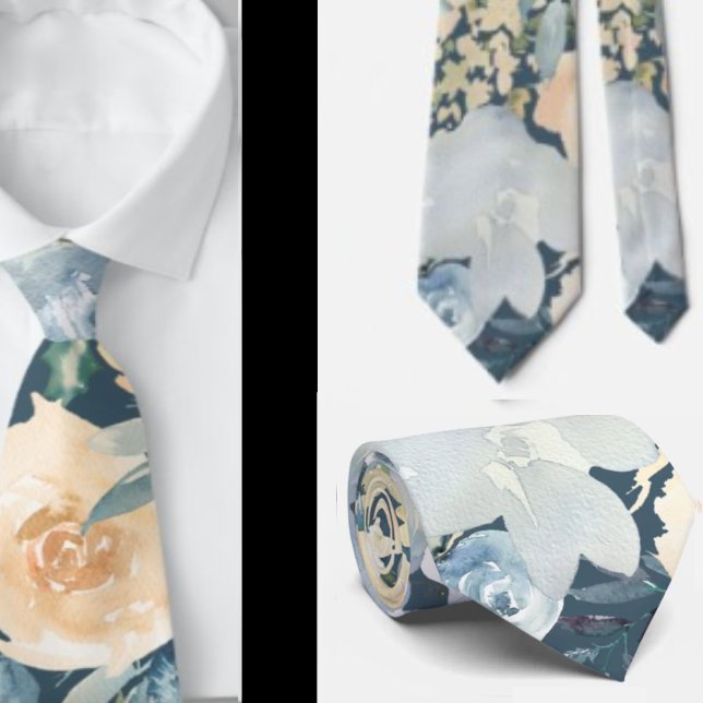 Dusty Blue Navy Flowers Ro Blommigt Neck Tie Slips (Skapare uppladdad)