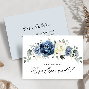 Dusty Blue Navy Greenery, kommer du att bli min Br Inbjudningar