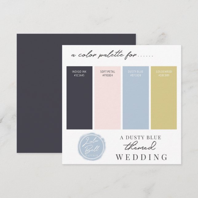 Dusty Blue Navy Guld &  Färg Palette Card Inbjudningar (Fram/baksida)