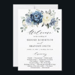 Dusty Blue Navy Ivory Blommigt Bröllopsprogram Car Inbjudningar<br><div class="desc">Bröllopbjudan till Dusty Blue blommigt med elegant bouquet marinblått,  royal blått,  vitt,  guld,  champagneelfenben,   färg ro,  ranunculus blomknoppar och sage grönt eucalyptus löv och elegant vattenfärgsbuquet. Kontakta mig om du behöver hjälp med anpassning eller om du behöver någon annan produkt med den här designen.</div>