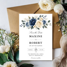 Dusty Blue Navy & Ivory Rose Blommig Bröllop