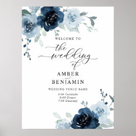 Dusty Blue Navy Pastel Boho Blommigt Bröllop Välko Poster