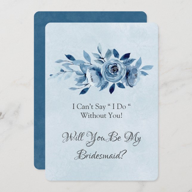 Dusty Blue Navy Peony kommer du bli min bridesmaid Inbjudningar (Fram/baksida)