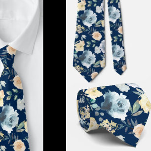 Dusty Blue Navy Watercolor Blommigt Ro Neck Tie Slips