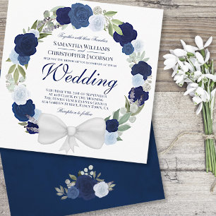Dusty Blue & Navy Watercolor Blommigt Wandan Bröll Inbjudningar