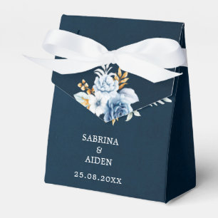 Dusty Blue Navy White Gold Floral Wedding Presentaskar