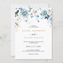 Dusty Blue Navy White Ivory Guld Blommigt Bröllop