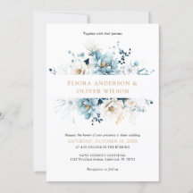 Dusty Blue Navy White Ivory Guld Blommigt Bröllop