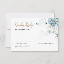 Dusty Blue Navy White Ivory Guld Blommigt Bröllop OSA Kort