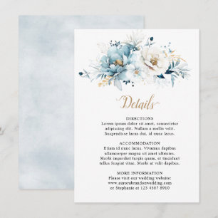 Dusty Blue Navy White Ivory Guld Blommigt Bröllop Tilläggskort
