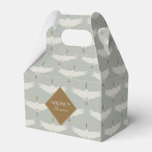 Dusty Blue Neutralt Birds Cranes Art Deco Monogram Presentaskar