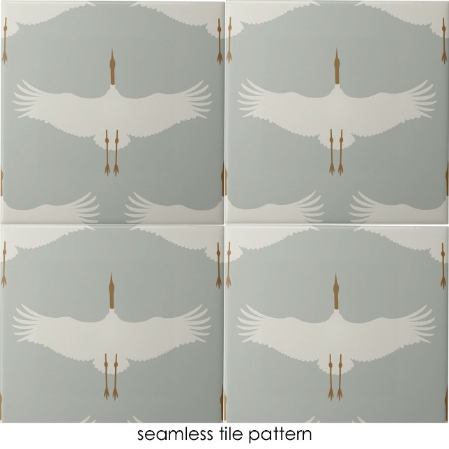 Dusty Blue Neutralt Birds Cranes Art Deco Mönster Kakelplatta (Dusty Blue Neutral Birds Cranes Art Deco Pattern Ceramic Tile)