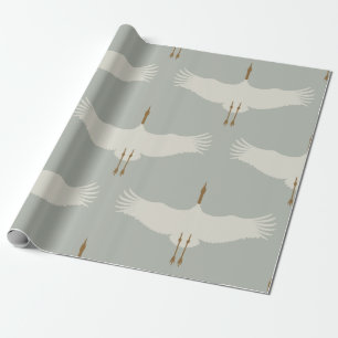 Dusty Blue Neutralt Birds Cranes Art Deco Mönster Presentpapper