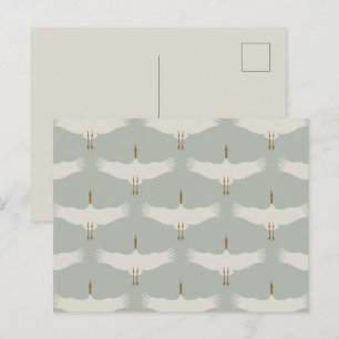Dusty Blue Neutralt Birds Svanar Art Deco Monogram Helg Vykort
