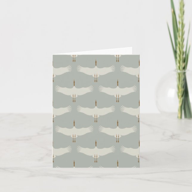Dusty Blue Neutralt Birds Svanar Art Deco Monogram Kort (Framsida)