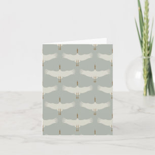 Dusty Blue Neutralt Birds Svanar Art Deco Monogram Kort