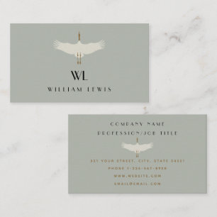 Dusty Blue Neutralt Birds Svanar Art Deco Monogram Visitkort