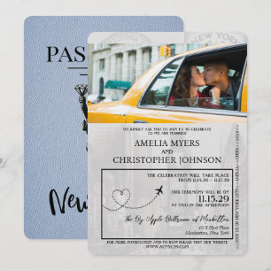 Dusty Blue New York City Passport Bröllop Inbjudningar