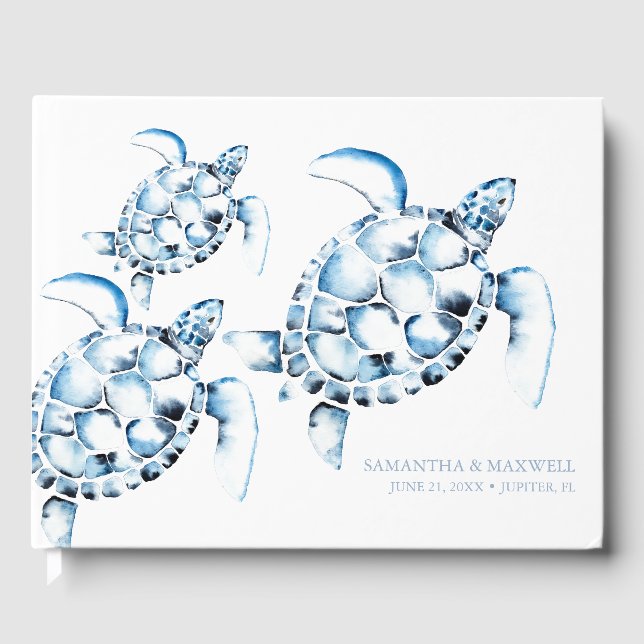 Dusty Blue Ocean Bröllop Guest Bok (Framsida)