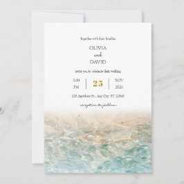 Dusty Blue Ocean Ripples White Sandy Beach Wedding Inbjudningar