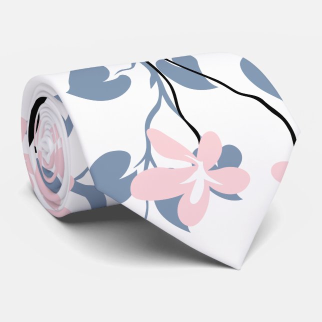 Dusty blue och black gren,  rosa blommor slips (Rullad)