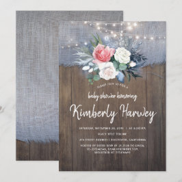 Dusty Blue och Blommigt Rustic Baby Shower Inbjudningar