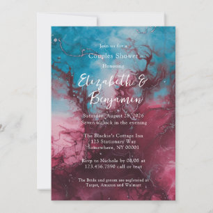 Dusty Blue och Burgundy Alcohol Bläck Par Shower Inbjudningar