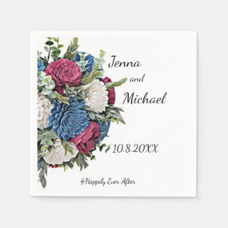 Dusty Blue och Burgundy Blommigt Napkin Pappersservett