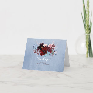 Dusty Blue och Burgundy Blommigt Tack Kort