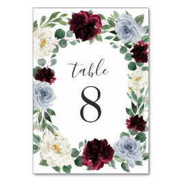 Dusty Blue och Burgundy Cranberry Fall Wedding Bordsnummer